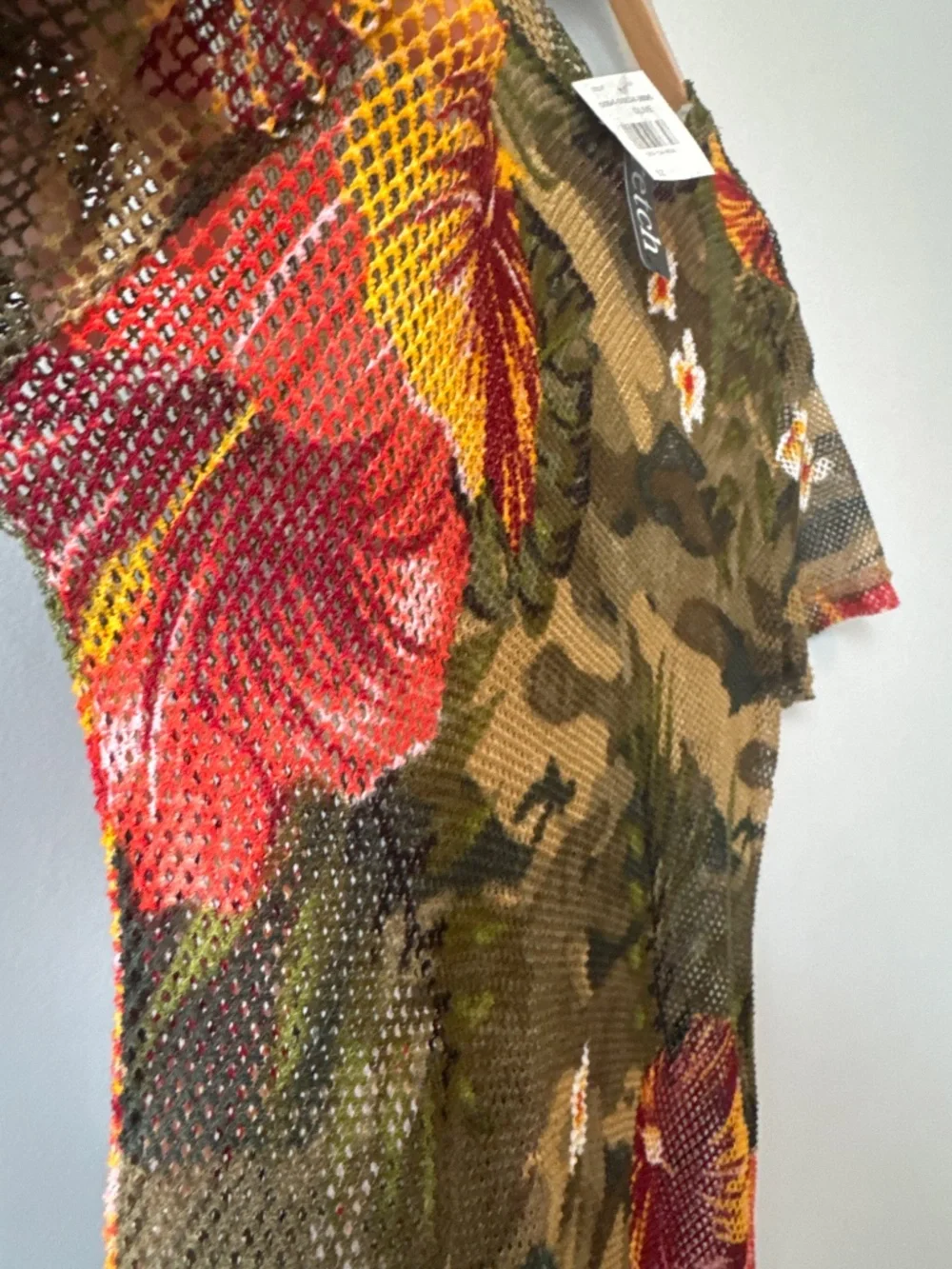 Love mesh camo floral shirt sleeve dress/swim cover
